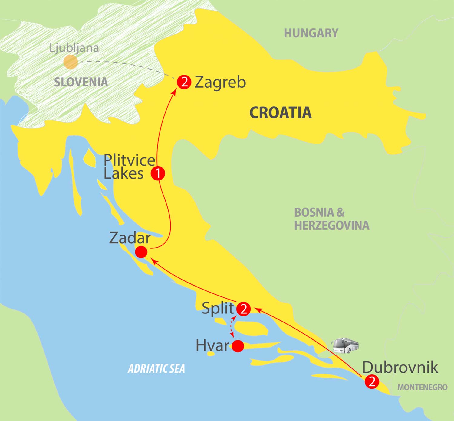 jewels of dalmatia tour map